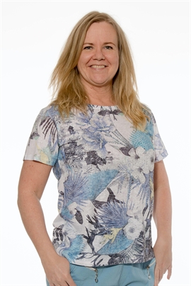 Mudflower T-shirt dame med store blomster og sten - blå